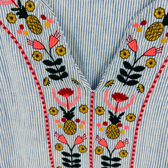 Boden Embroidered Striped Linen Bea Dress Knee Length Blue White Size 16L - Picture 5 of 12